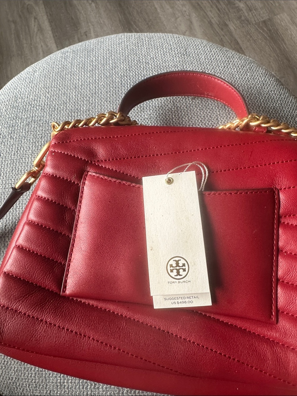 Tory Burch Red Quilted Leather Top-Handle Satchel with Gold Logo Accent - Picture 6 of 8